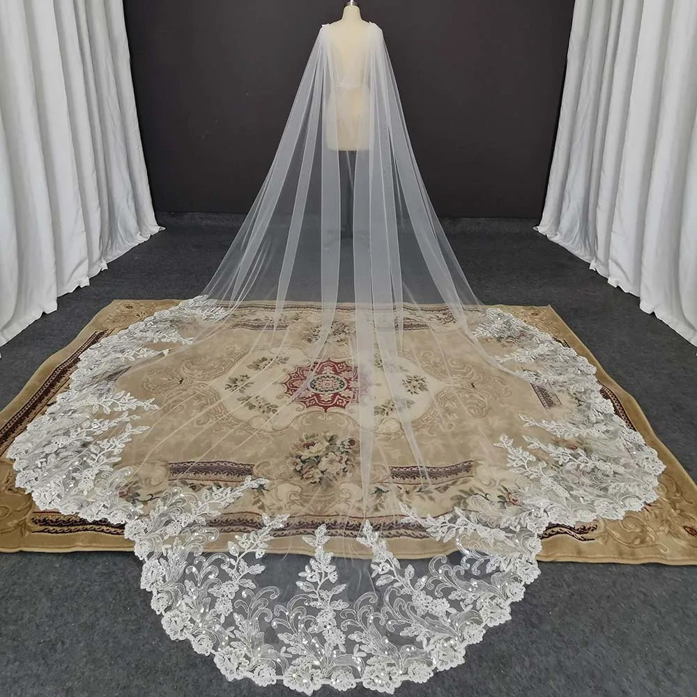 V-2560 Scallop Edge Wedding Cape with Sequins and Lace