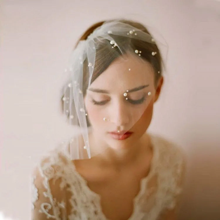 V-0325 Tulle Wedding Blusher/Birdcage Veil with Pearls