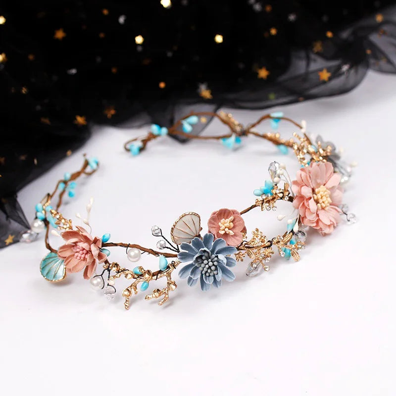 P-0705 Blue and Rose Flower Garland Crown