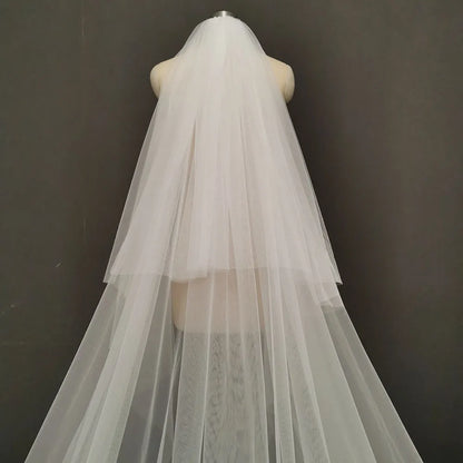 V-6514 Two Tier Long Lace Wedding Veil with Comb