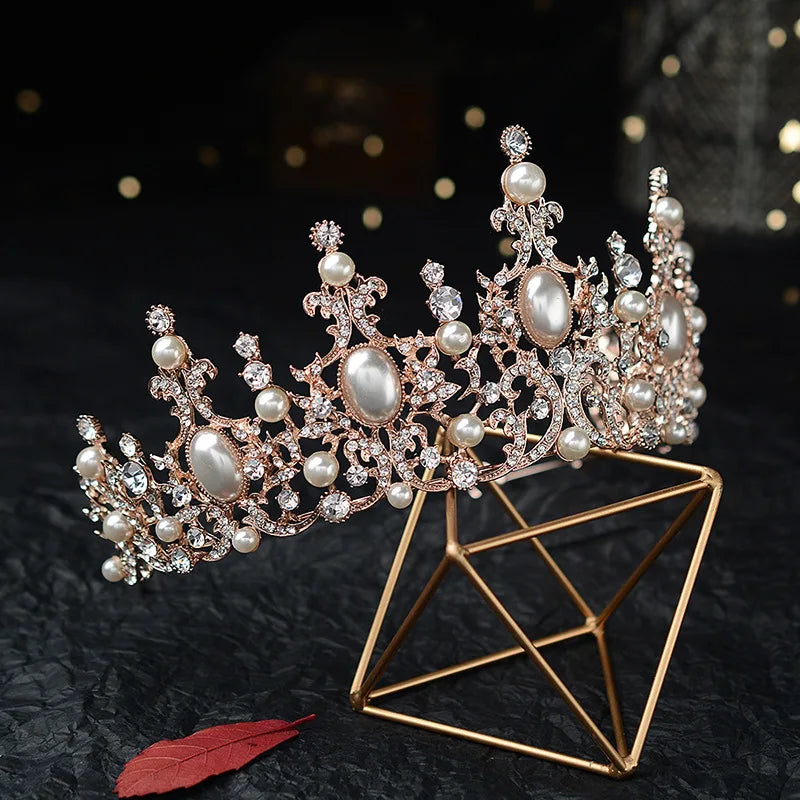 T-734 Baroque Luxury Crystal and Pearls Tiara
