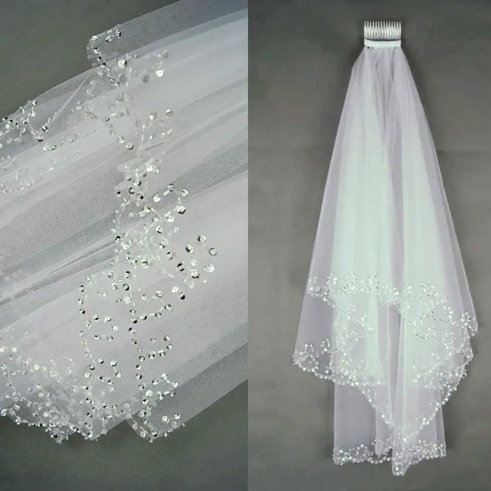 V-8136 Short Wedding Veil with Crystal Edge