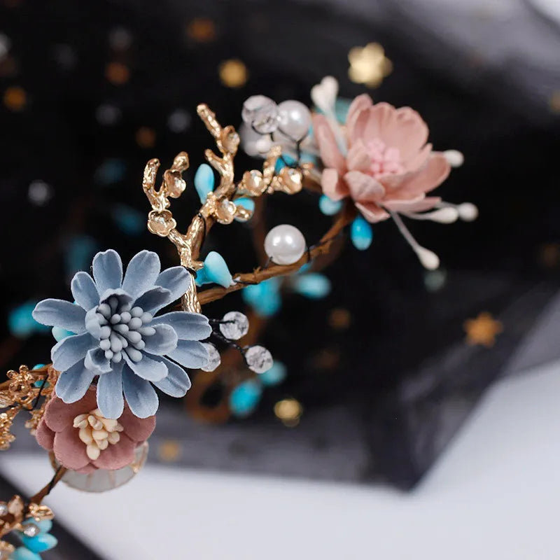 P-0705 Blue and Rose Flower Garland Crown