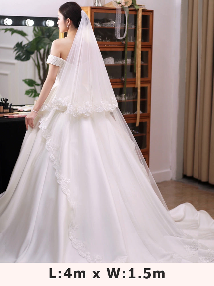 V-0163 Cathedral Princess Style Lace Edge Veil