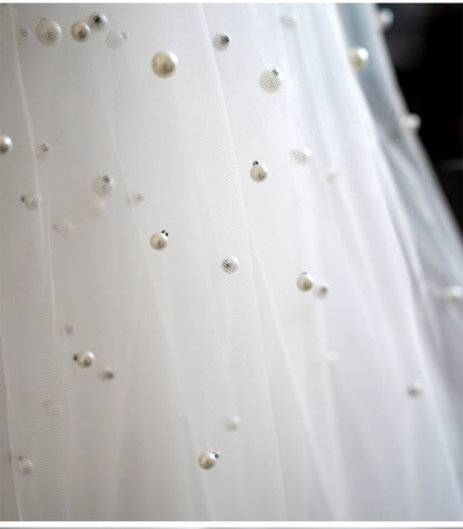 V-3116 White 2 Tier Bridal Veil with Pearls