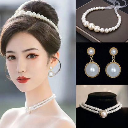 VH-0412 Bridal Pearl Headband with matching jewelry