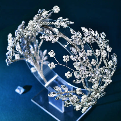 VH-9074 Elegant Crystal Flowers Wide Headband