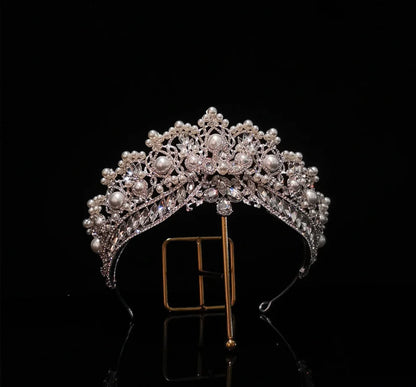 T-3854 Luxury Crystal and Pearl Wedding Tiara