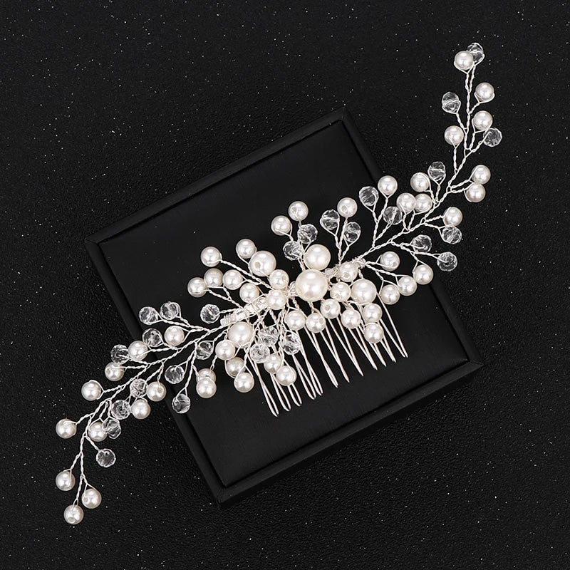 A-7154 Bridal Hair Comb With Pearls and Crystals