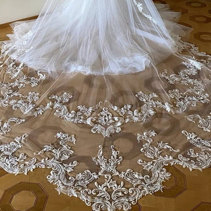 V-4114 Cathedral Wedding Veil with Baroque Style Lace Applique Edge