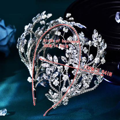VH-9074 Elegant Crystal Flowers Wide Headband