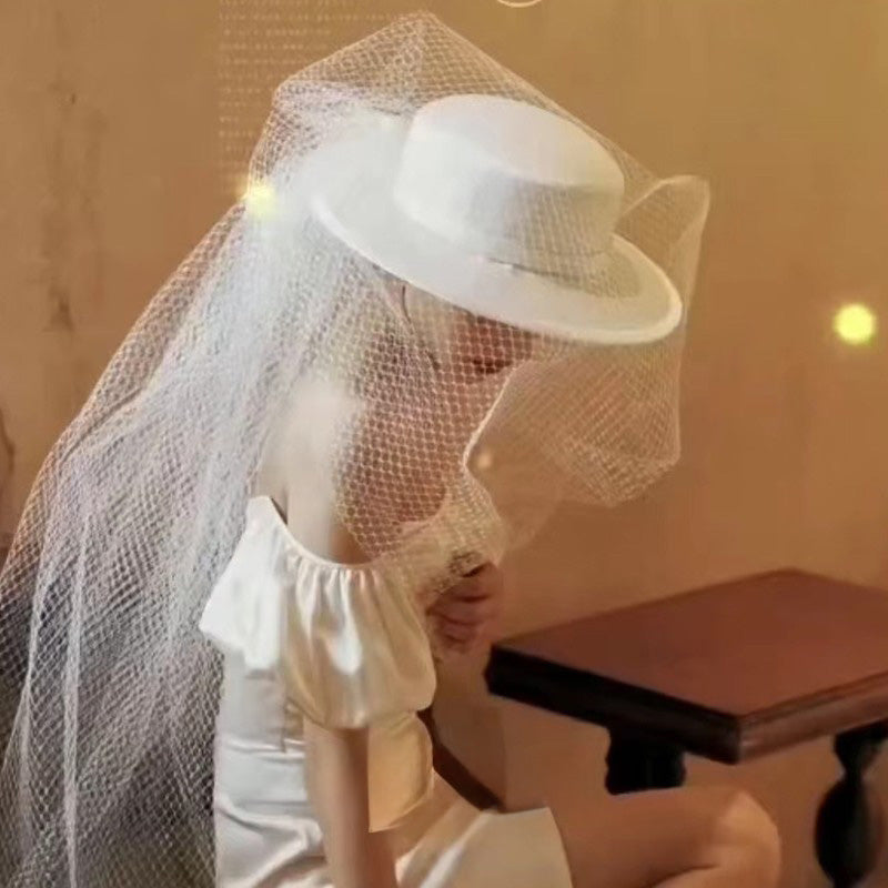 H-0221 Wedding Hat with Trailing Veil
