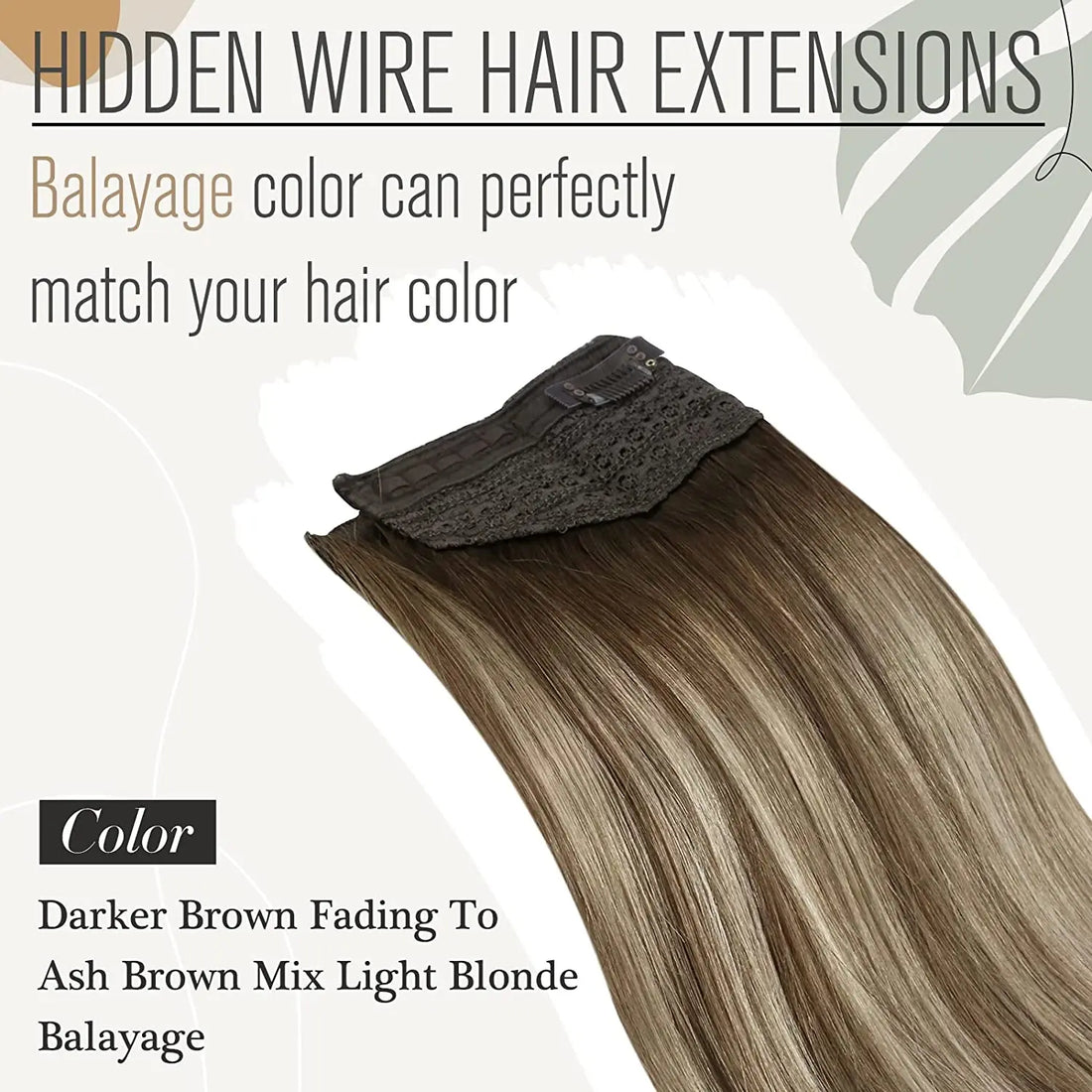 E-508 Wire Line Human Hair Extensions -  One Piece Invisible Wire Hair Weft with 2 Clips