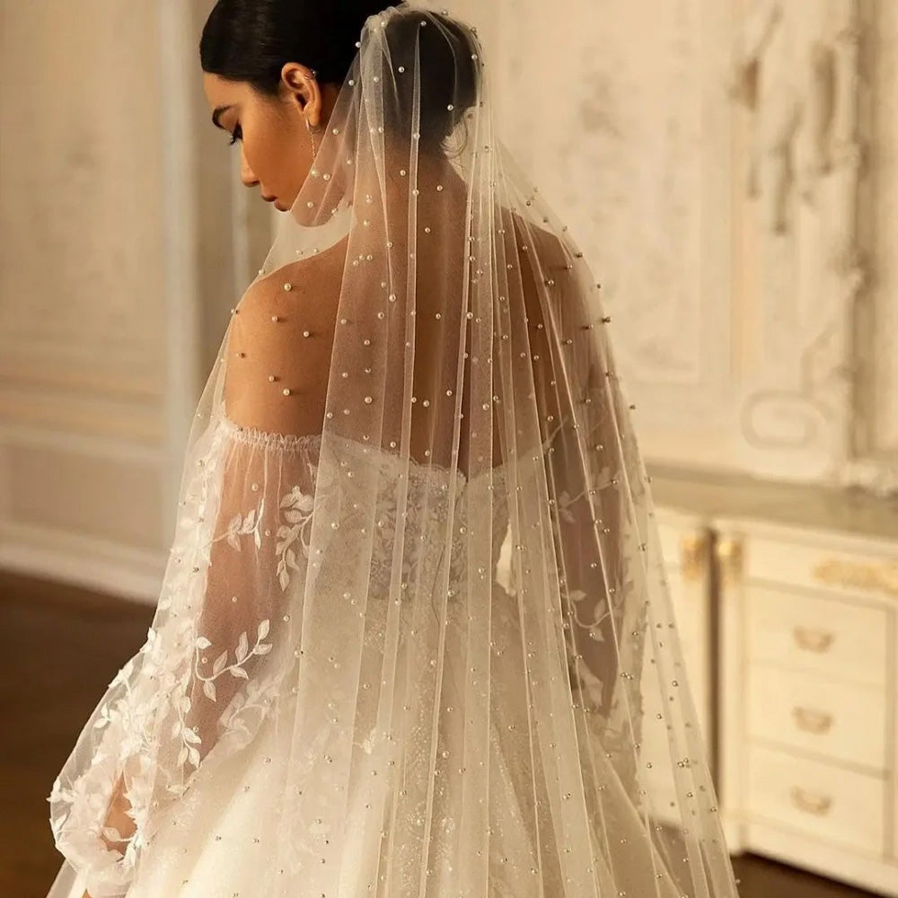 V-2023 200cm Soft Tulle Veil with Pearls