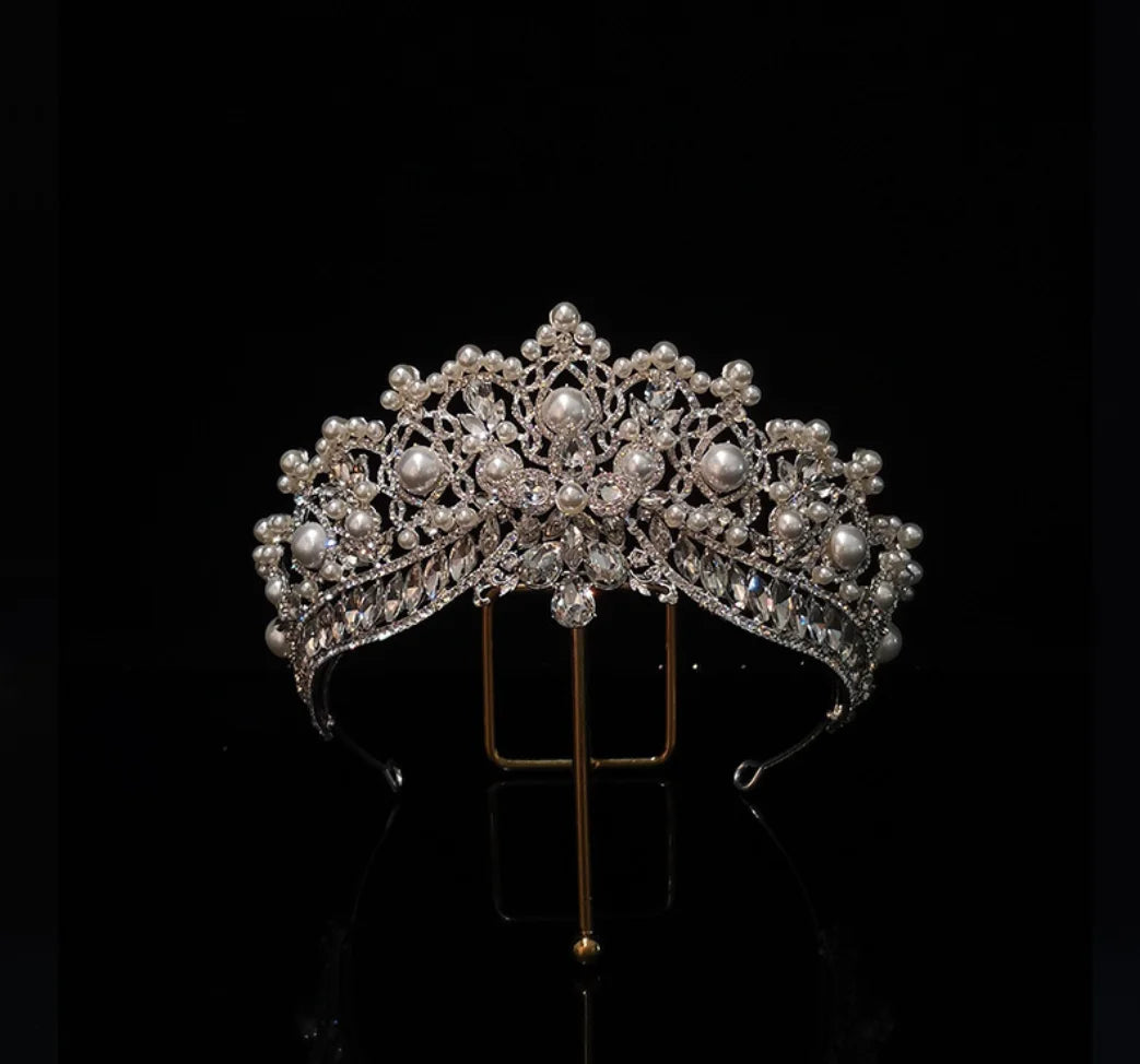 T-3854 Luxury Crystal and Pearl Wedding Tiara