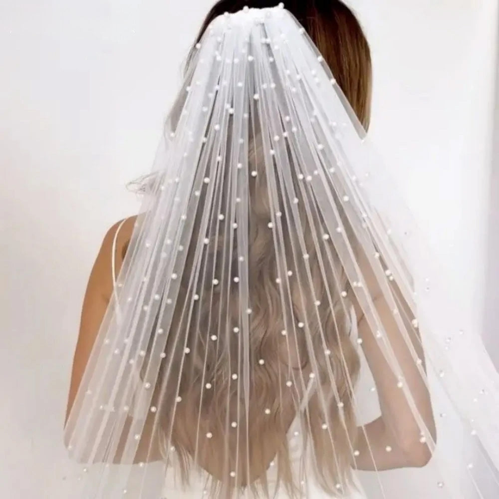 V-2023 200cm Soft Tulle Veil with Pearls