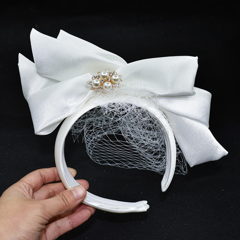 V-0125 Elegant Birdcage Wedding Veil with Bow, Pearls