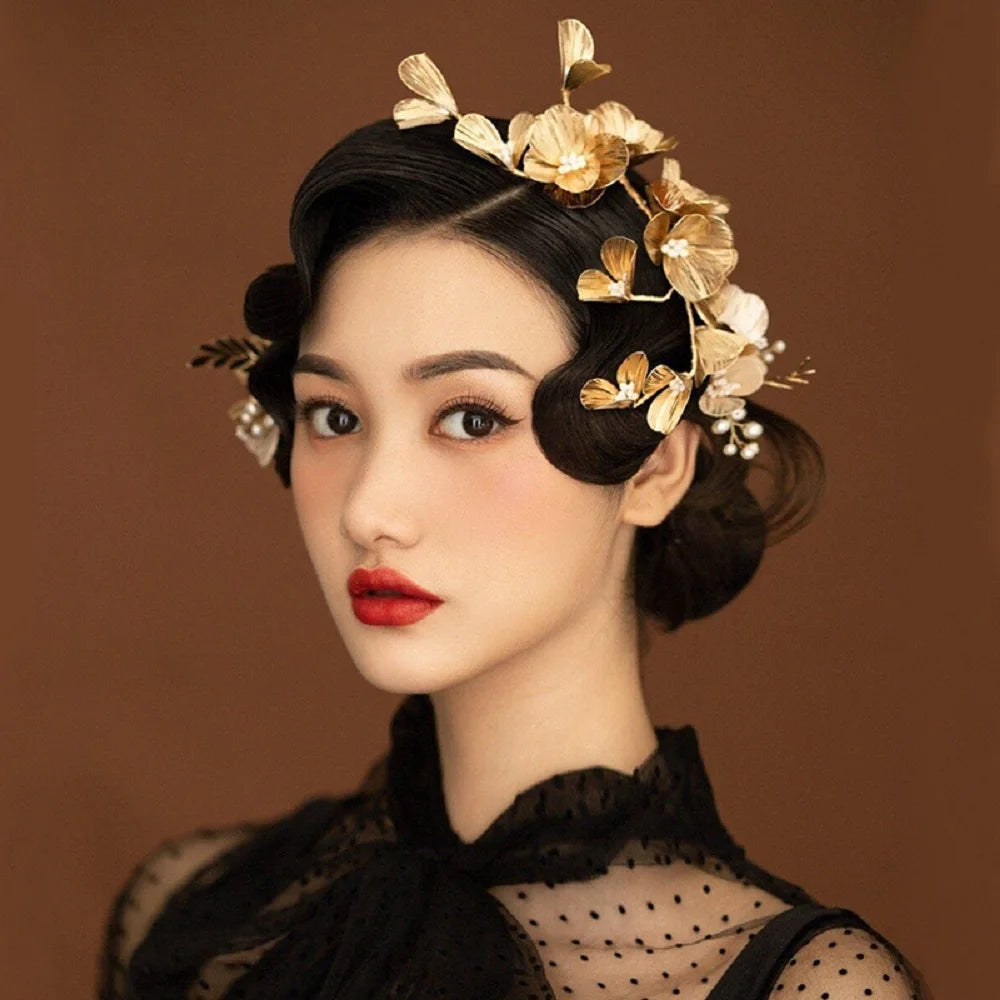 A-4103 Golden Floral Hairband and Wedding Hair Accessories Collection