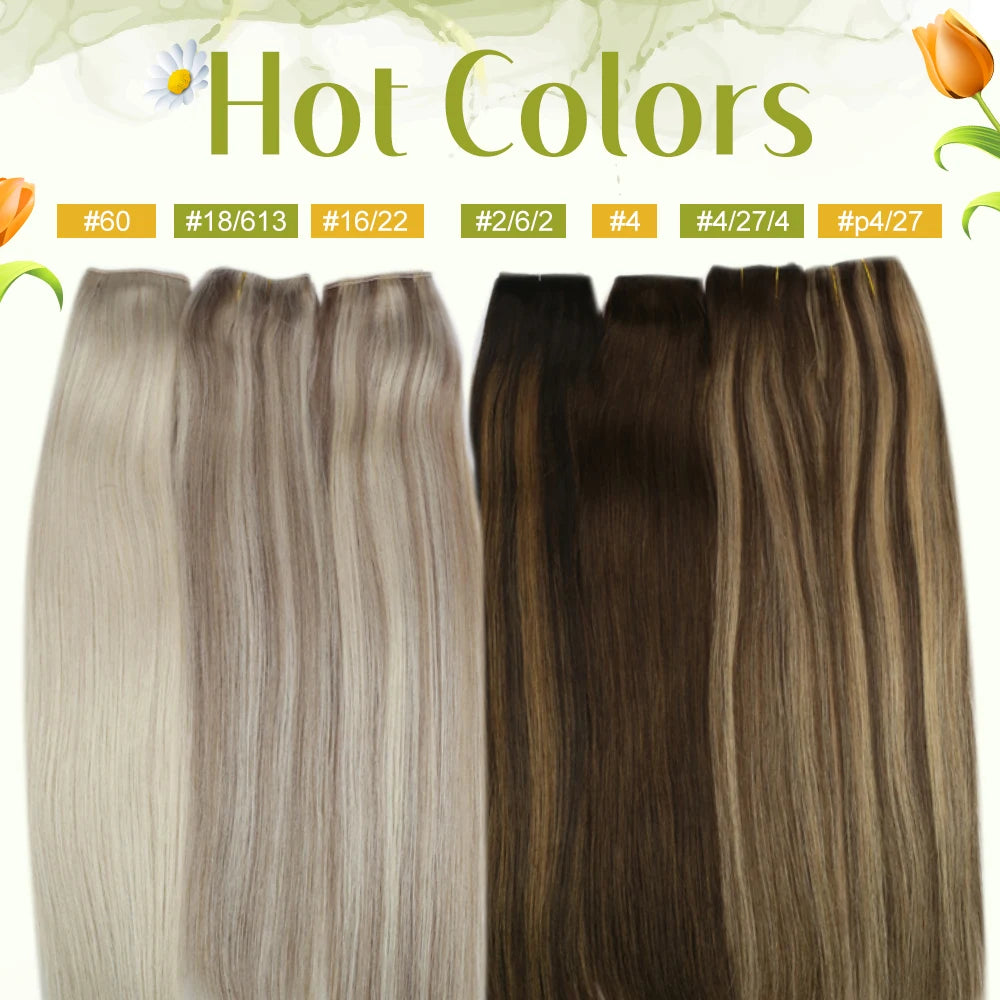 E-508 Wire Line Human Hair Extensions -  One Piece Invisible Wire Hair Weft with 2 Clips