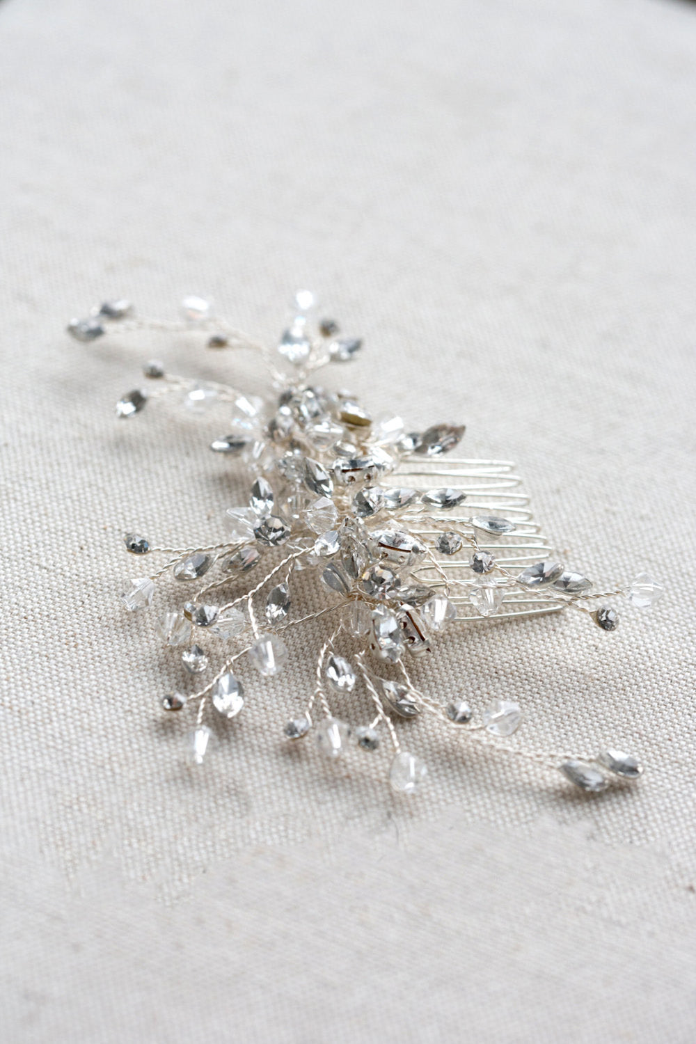A-2103 Silver Hair Comb with Rhinestones
