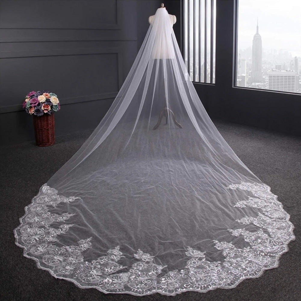 V-0321 Ivory 4 Meter (13.123 ft) Cathedral Wedding Veil