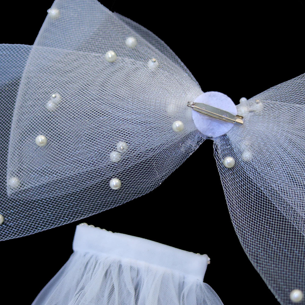 V-0128 Luxury Bridal Veil With Bow and Pearls