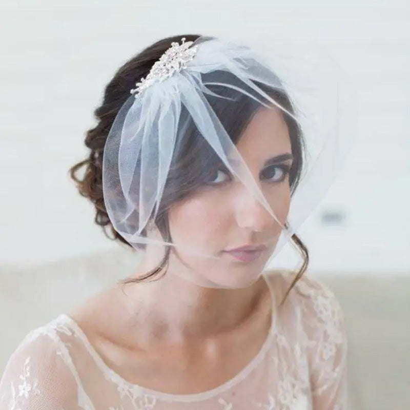 V-0129 Soft Tulle Birdcage Veil with Crystal Comb