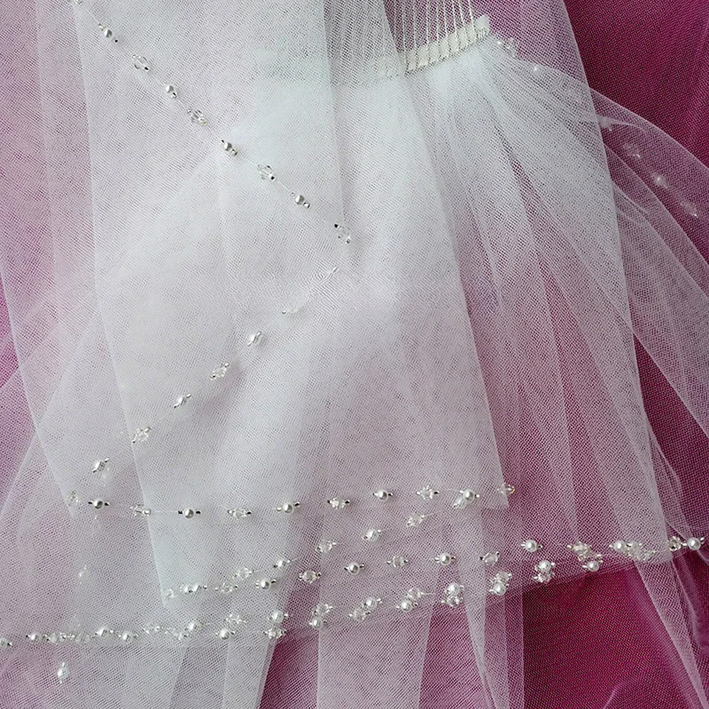 V-3811 Wedding Veil with Delicate Pearl and Crystal Edging