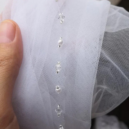 V-3811 Wedding Veil with Delicate Pearl and Crystal Edging